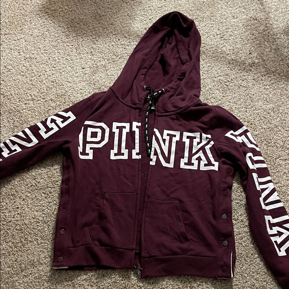 PINK Victoria's Secret Burgundy Snap Hoodie